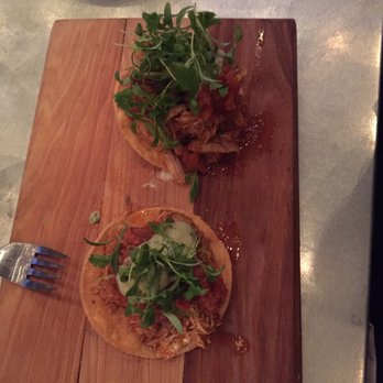 Preserve - pair of chicken tostadas - braised chicken thigh, herbed fromage blanc, avocado crema, roasted tomato salsa, cilantro - Lounges Near Me - Winters, California Preserve - pair of chicken tostadas - braised chicken thigh, herbed fromage blanc, avocado crema, roasted tomato salsa, cilantro - Lounges Near Me - Winters, California