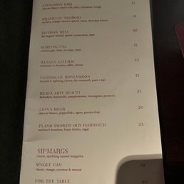 Cocktail menu Cocktail menu