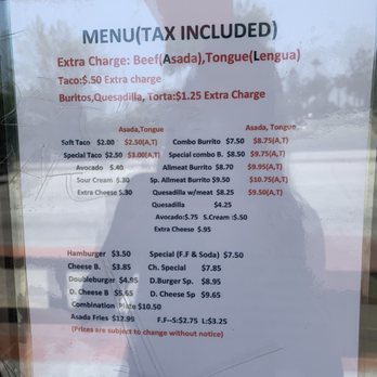 Taco Del Rio - Menu as of 7/3/21 - Mexican Near Me - La Puente, California