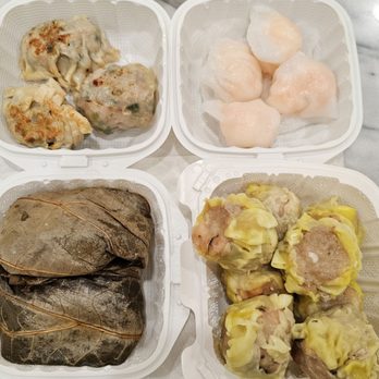 The Dim Sum - Chicken & Chive Dumplings($4.39), Shrimp Dumplings, Lotus Sticky Rice, Pork & Shrimp Dumplings x2 ($4.89 each). 10/12/2024 - Dim Sum Near Me - Westminster, California