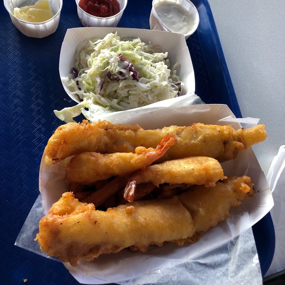 Harbor Fish & Chips - Captain's Special: 2 pieces fried fish, 2 pieces shrimp, sweet potato fries and coleslaw. SO fresh and SO YUMMY!! - Fish & Chips Near Me - Oceanside, California