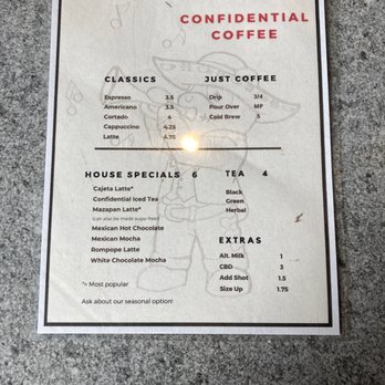 Confidential Coffee - Menu - Coffee & Tea Near Me - Long Beach, California