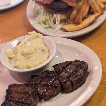 Texas Roadhouse - Filet medallions with mashed potatoes and a bacon cheeseburger with steak fries. - Steakhouses Near Me - Mcdonough, Georgia Texas Roadhouse - Filet medallions with mashed potatoes and a bacon cheeseburger with steak fries. - Steakhouses Near Me - Mcdonough, Georgia
