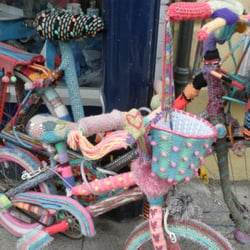 Whitstable Library - Knitted bicycles near the library