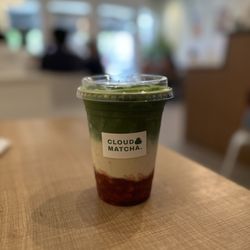 Hydration break, iced strawberry matcha latte with oat milk