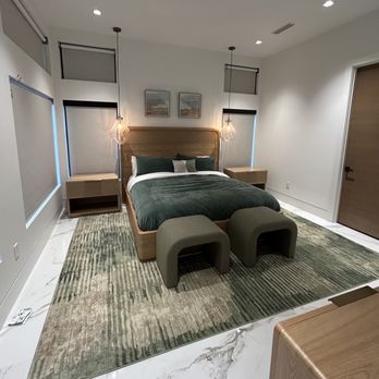 IDB Interior Design - Modern Primary Bedroom greens - Interior Design Near Me