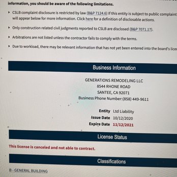 Generations Remodeling - Cancelled license. - General Contractors Near Me