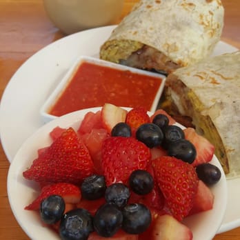 Shorehouse Kitchen - Breakfast burrito with a side of fruit! - Coffee & Tea Near Me - La Jolla, California Shorehouse Kitchen - Breakfast burrito with a side of fruit! - Coffee & Tea Near Me - La Jolla, California