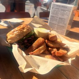 Burger and fries w curry sauce