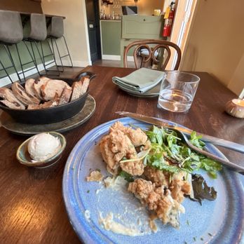Oystercatcher - A special- Fried oysters. Amazing! The bread from the bakery downstairs is a wonderful treat with their homemade pear infused butter. - American Near Me - Coupeville, Washington Oystercatcher - A special- Fried oysters. Amazing! The bread from the bakery downstairs is a wonderful treat with their homemade pear infused butter. - American Near Me - Coupeville, Washington