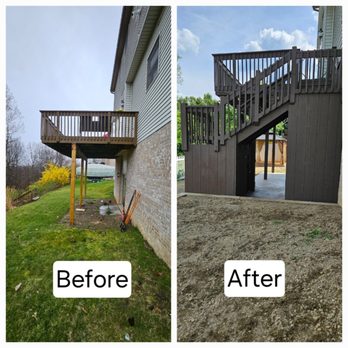 Churchfield's Renovation's - Retaining wall, French drain, Deck steps, underscore, concrete pad with granite grip finish. - General Contractors Near Me Churchfield's Renovation's - Retaining wall, French drain, Deck steps, underscore, concrete pad with granite grip finish. - General Contractors Near Me