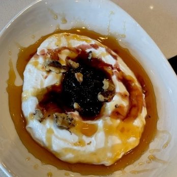 Olive Pit Grill -  Brea - Greek yogurt with honey drizzle, walnuts and luxardo cherries - Greek Near Me - Brea, California