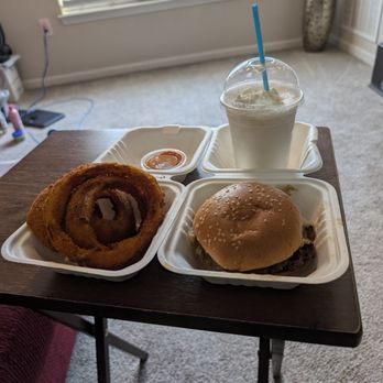 Farm Burger - Decatur - Burger rings with sauce and my vanilla shake. - Burgers Near Me - Decatur, Georgia Farm Burger - Decatur - Burger rings with sauce and my vanilla shake. - Burgers Near Me - Decatur, Georgia