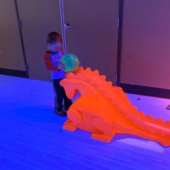 Main Event Tulsa - Bowling for kids, dinosaur to help with the bowling ball - Bowling Near Me - Tulsa, Oklahoma