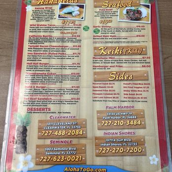 Aloha To Go - Menu - Hawaiian Near Me - Indian Shores, Florida