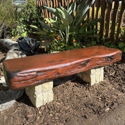 Live edge redwood slab bench Live edge redwood slab bench