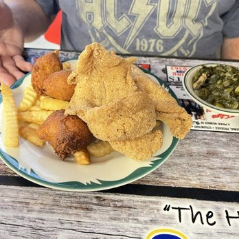 Southside Cafe - Fried catfish, hush puppies, turnip greens and French fries (not pictured coleslaw) - Breakfast & Brunch Near Me - Paris, Tennessee Southside Cafe - Fried catfish, hush puppies, turnip greens and French fries (not pictured coleslaw) - Breakfast & Brunch Near Me - Paris, Tennessee