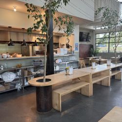 Sidekick Brewing - Kitchen area and table trees~