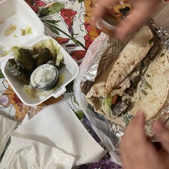 Shawarmatee - Grape Leaves and Gyro Lamb Wrap.  My son devoured it. . Grape leaves were very good also Tzatziki was yummy.  Will definitely try again. - Middle Eastern Near Me - San Antonio, Texas
