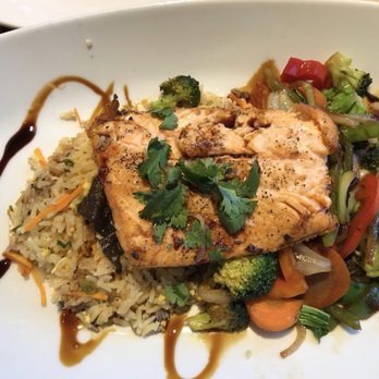 Malai Kitchen - North Atlantic Arctic Char  20 Pan Roasted 7 oz Filet, Garlic-Shallot Rub, Sweet Soy Glaze, Wok-Seared Vegetables, Fried Rice. - Vietnamese Near Me - Southlake, Texas