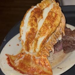 Wayne Steakhouse - Arlene J's Surf and Turf that she gave 1 star because it was "dry" ! SMH
