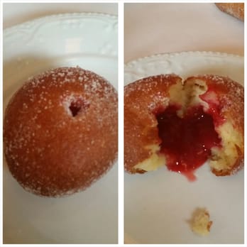 Bouchon - Raspberry jam filled beignet (Before and after) - French Near Me - Las Vegas, Nevada Bouchon - Raspberry jam filled beignet (Before and after) - French Near Me - Las Vegas, Nevada