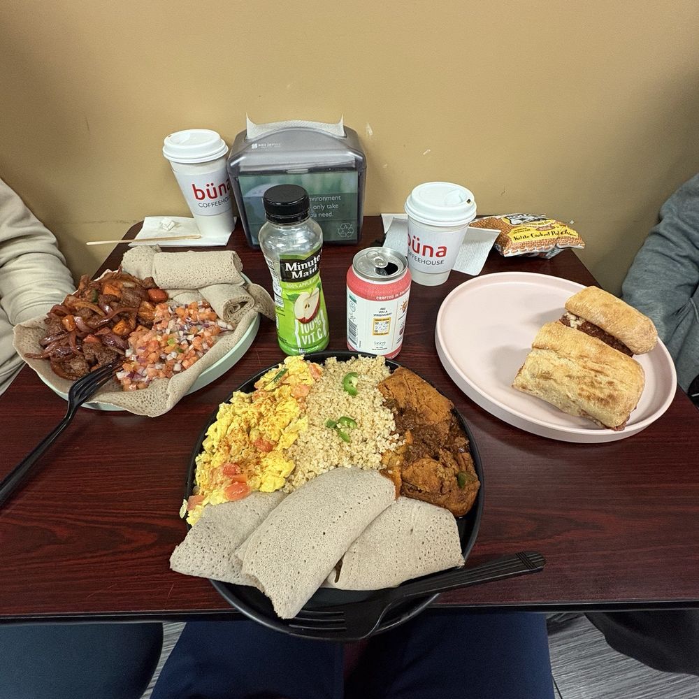 Büna Coffeehouse - Brunch Platter; awaze tibs, kifto - Coffee & Tea Near Me - Washington, DC, District of Columbia