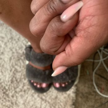Megan's Nails Salon - Full set coffin nails with pink powder acrylic toes baby pink - Nail Salons Near Me - Hayward, California
