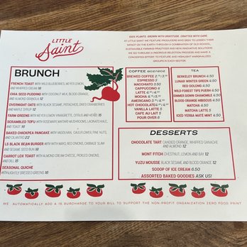 Little Saint - May 2023 menu - Vegan Near Me - Healdsburg, California