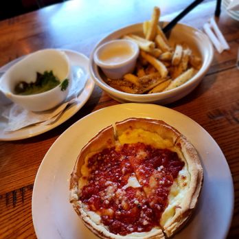 Giordano's - Cheese pizza with light sauce. Garlic parmesan fries. My finished salad. Lunch special. - Pizza Near Me - Indianapolis, Indiana