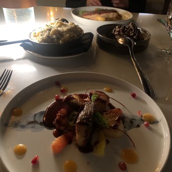 Ramsay's Kitchen - Pan seared scallops with pork belly.   Mac and cheese. Mushrooms  Grilled Salmon. - New American Near Me - Las Vegas, Nevada