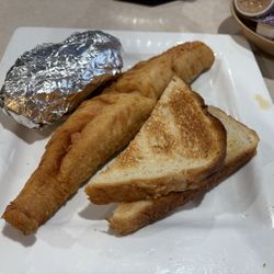 Prairie Inn - Walleye (breaded) with baked potato & sourdough toast