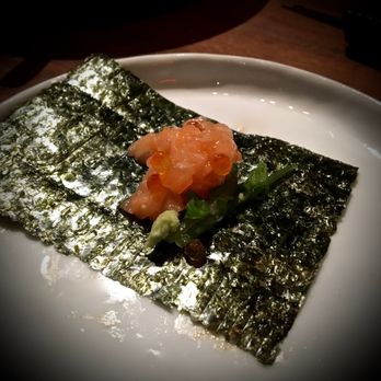 O Ya - Ōra King salmon TARTARE: Build your own handroll, with warm nori, cucumber, green onion, wasabi, trout roe, ponzu ($20) - Japanese Near Me - Boston, Massachusetts O Ya - Ōra King salmon TARTARE: Build your own handroll, with warm nori, cucumber, green onion, wasabi, trout roe, ponzu ($20) - Japanese Near Me - Boston, Massachusetts