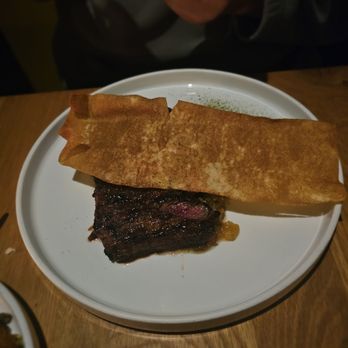 Balaboosta - Skirt Steak- Adobo dry rub, leek puree, mashwi salad, and potato chip. $38. Best of the main dishes - Mediterranean Near Me - New York, New York Balaboosta - Skirt Steak- Adobo dry rub, leek puree, mashwi salad, and potato chip. $38. Best of the main dishes - Mediterranean Near Me - New York, New York