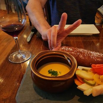 Vedge - Rutabaga fondue with today's soft pretzel & yesterdays pickles - Vegan Near Me - Philadelphia, Pennsylvania
