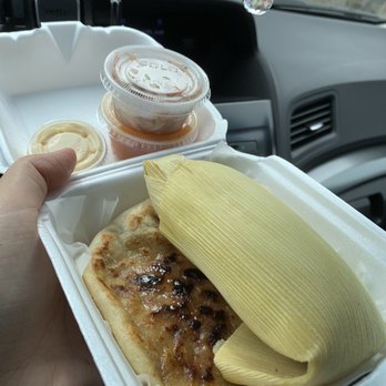 Muneca's Kitchen - A bean, pork, and cheese pupusa and the tamal de elote - Salvadoran Near Me - Burien, Washington