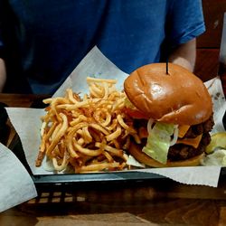 Double cheeseburger was HUGE! Cooked to perfection and big enough we had leftovers! The curly fries were fried and salted just right!