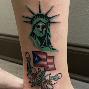 Colorfast Studios - New York Statue of Liberty, Puerto Rican flag and Florida orange blossoms! - Tattoo Near Me - Coral Springs, Florida