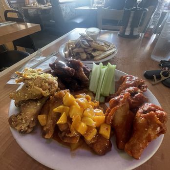 Stacks On Route 66 - Fries and 20 wing sampler; lunch time is served - American Near Me - Glendora, California Stacks On Route 66 - Fries and 20 wing sampler; lunch time is served - American Near Me - Glendora, California