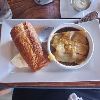 The Back Abbey - Claremont - French onion soup with a baguette and butter - Burgers Near Me - Claremont, California The Back Abbey - Claremont - French onion soup with a baguette and butter - Burgers Near Me - Claremont, California