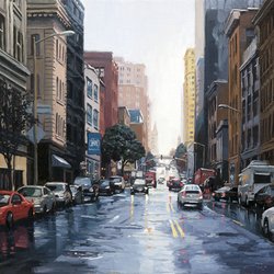 Waterhouse Gallery - "Rainy Day on 2nd Street" Original painting by Sung Eun Kim