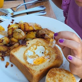 Plow - Kids menu: the 'Tote in a Hole' and a side of fruit[that has already been devoured] - Breakfast & Brunch Near Me - San Francisco, California