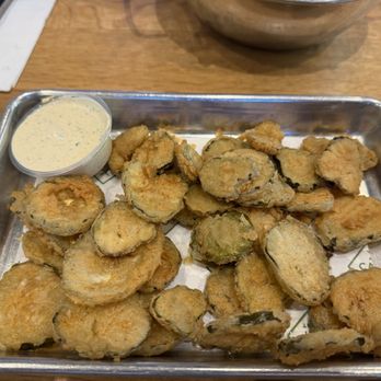 Camp Outpost - Deep fried pickles and dipping sauce - New American Near Me - Springdale, Utah