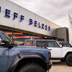 New Prague Ford Chrysler - Jeff Belzer's Ford storefront with Ford Bronco lineup