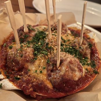 Town Hearth - PRIME MEATBALLS smoked provolone, tomato ragu, gremolata - American Near Me - Dallas, Texas Town Hearth - PRIME MEATBALLS smoked provolone, tomato ragu, gremolata - American Near Me - Dallas, Texas