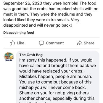 Crab Bag - Horrible experience carry out crabs - Seafood Near Me - Ocean City, Maryland