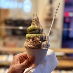 Vegan matcha and sesame soft serve