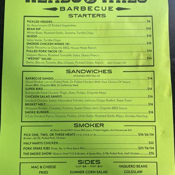 Heads And Tails Barbecue - Menu - August 11, 2024 - Barbeque Near Me - Berkeley, California