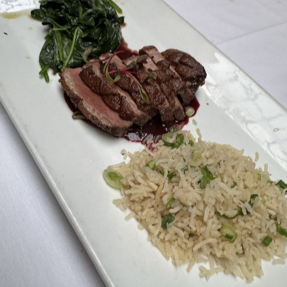 Bistro 45 - Seared Maple Leaf Duck Breast - New American Near Me - Pasadena, California Bistro 45 - Seared Maple Leaf Duck Breast - New American Near Me - Pasadena, California