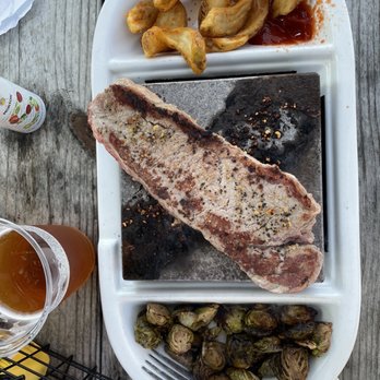 GOTL Brewery - Black Stone strip steak, French fries and fries brussel sprouts - Burgers Near Me - Geneva, Ohio